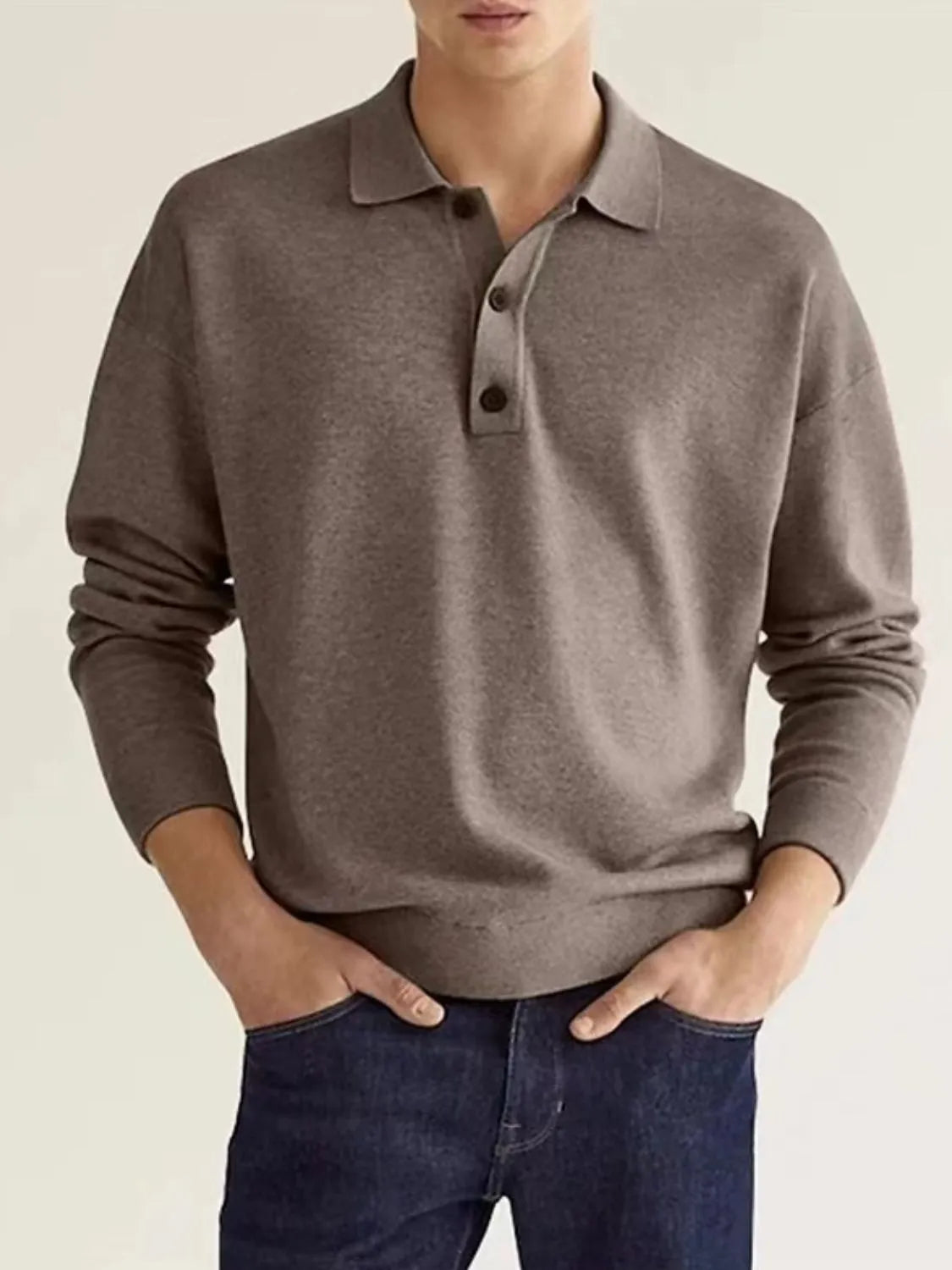 Men's Full Size Button Detail Long Sleeve Polo Plus Size - Tigbul's Variety Fashion Shop
