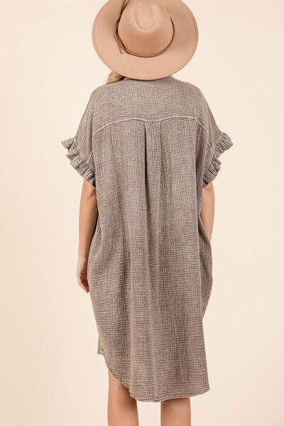 Toffee Color Mineral Wash Cotton Gauze Mini Shirt Dress - Tigbul's Variety Fashion Shop