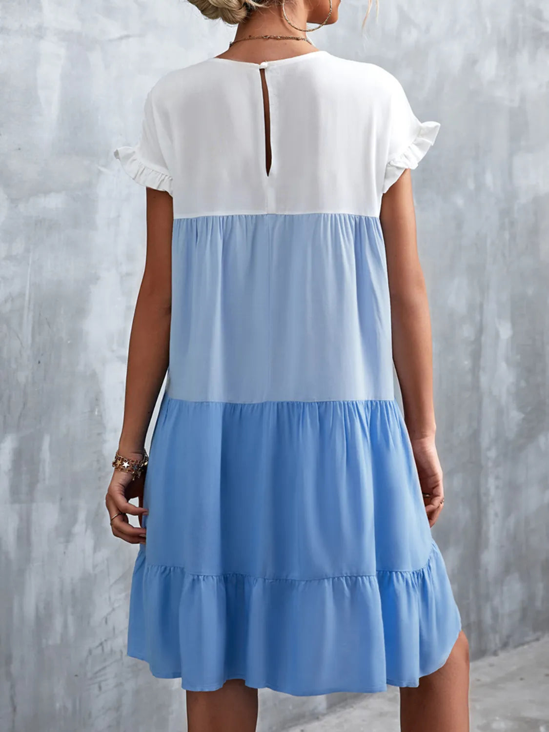 Color Block Round Neck Short Sleeve Dress - Tigbul's Variety Fashion Shop