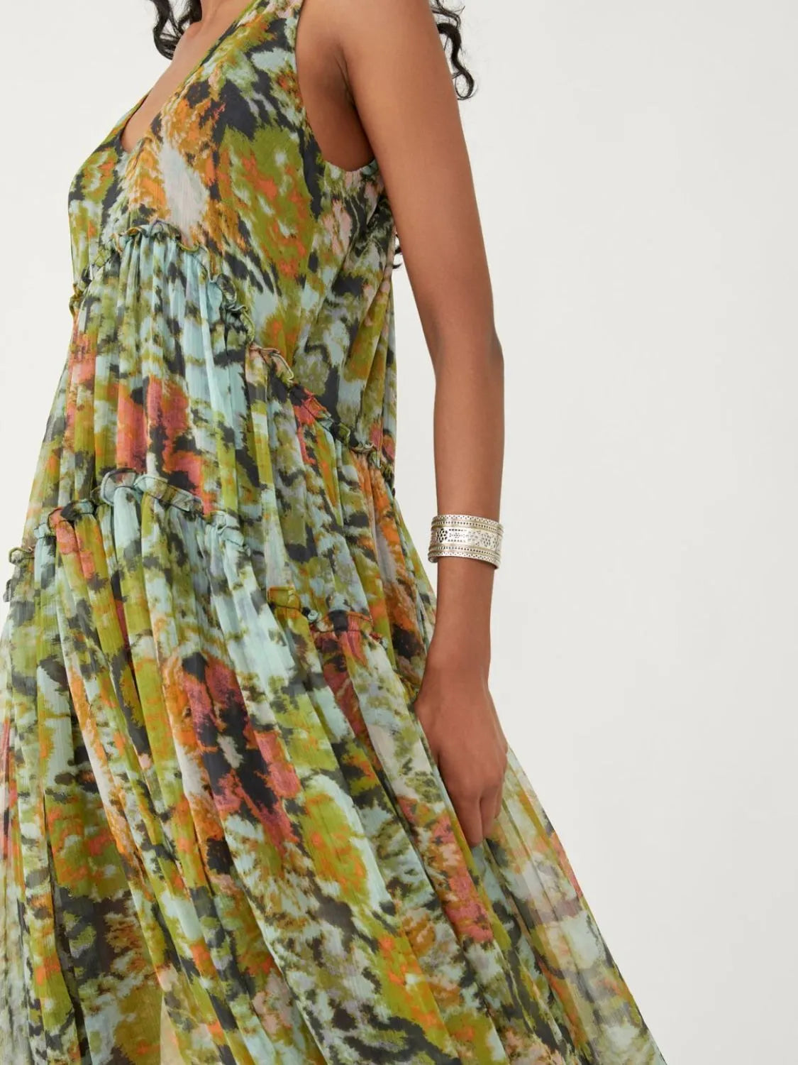 Printed V-Neck Sleeveless Dress - Tigbul's Variety Fashion Shop