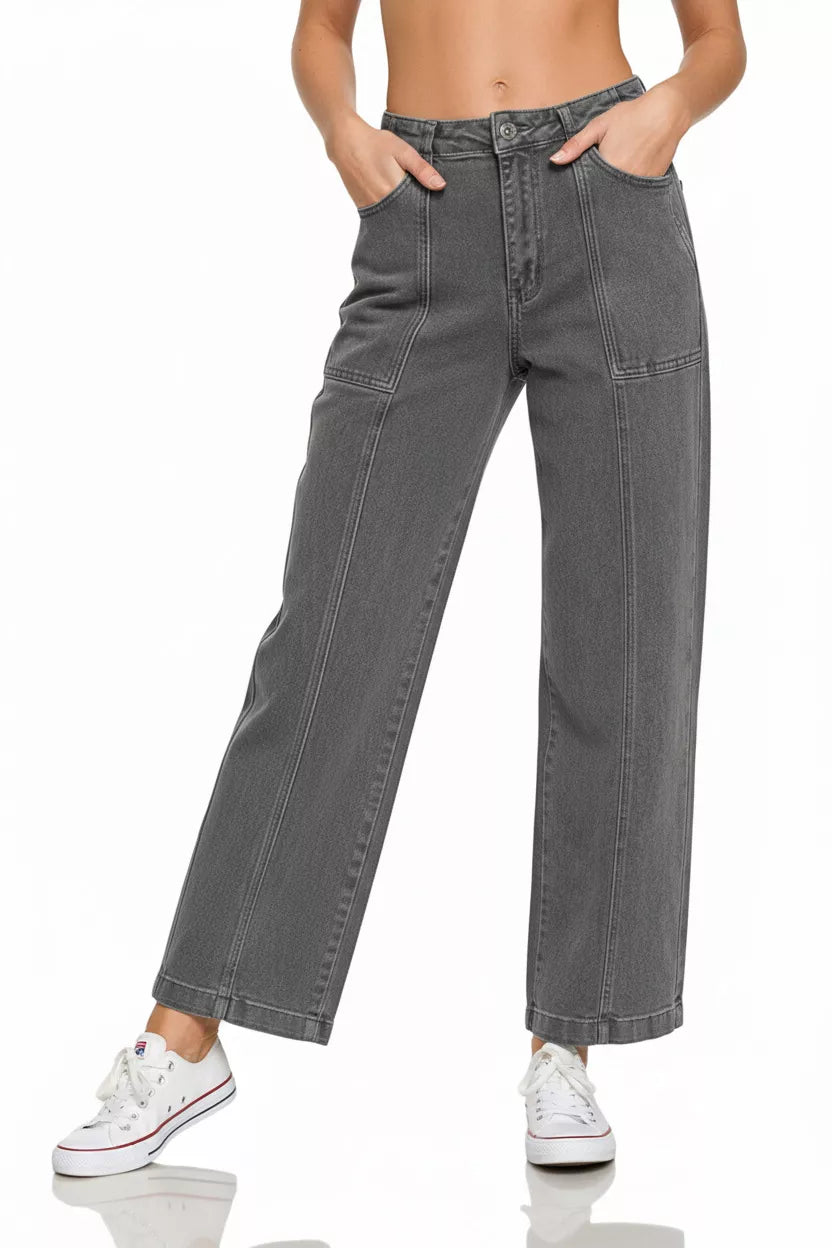 Ash Black Straight Leg Utility Pocket Jean Pants - Tigbul's Variety Fashion Shop