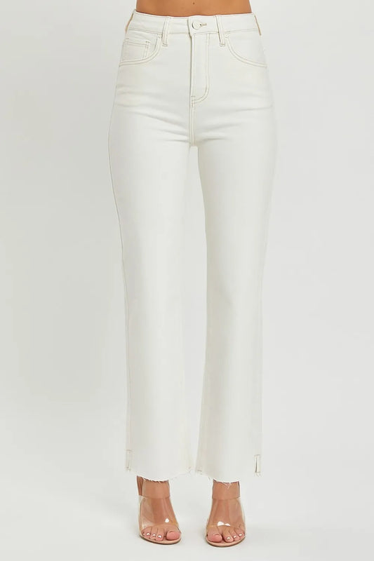 Size 1XL High Rise Cream Color Tummy Control Straight Jeans - Tigbul's Variety Fashion Shop