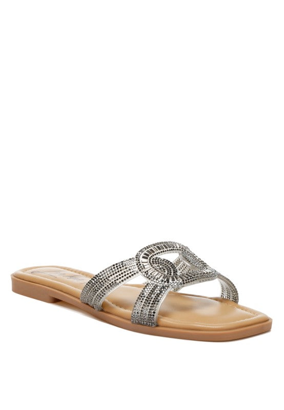 Minople Rhinestones Embellished Flat Sandals - Tigbul's Variety Fashion Shop