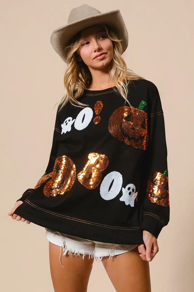 BiBi Halloween Theme Sequin Embroideries Sweatshirt - Tigbul's Variety Fashion Shop