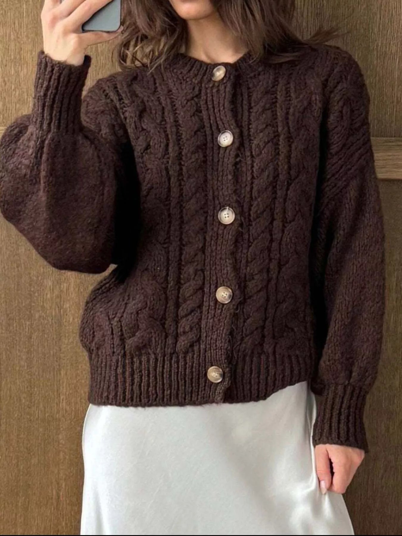 Cable Knit Button-Down Cardigan - Tigbul's Variety Fashion Shop