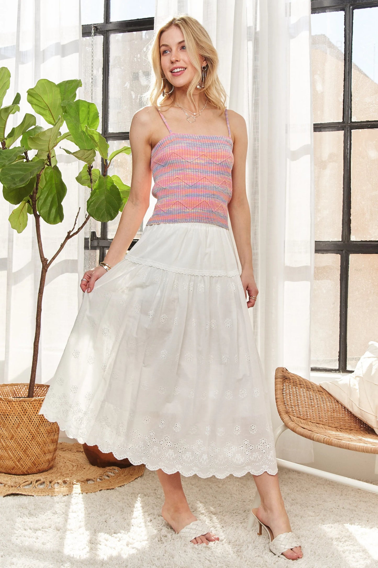 Pink Zigzag Pattern Stripe Rib Knit Cami - Tigbul's Variety Fashion Shop