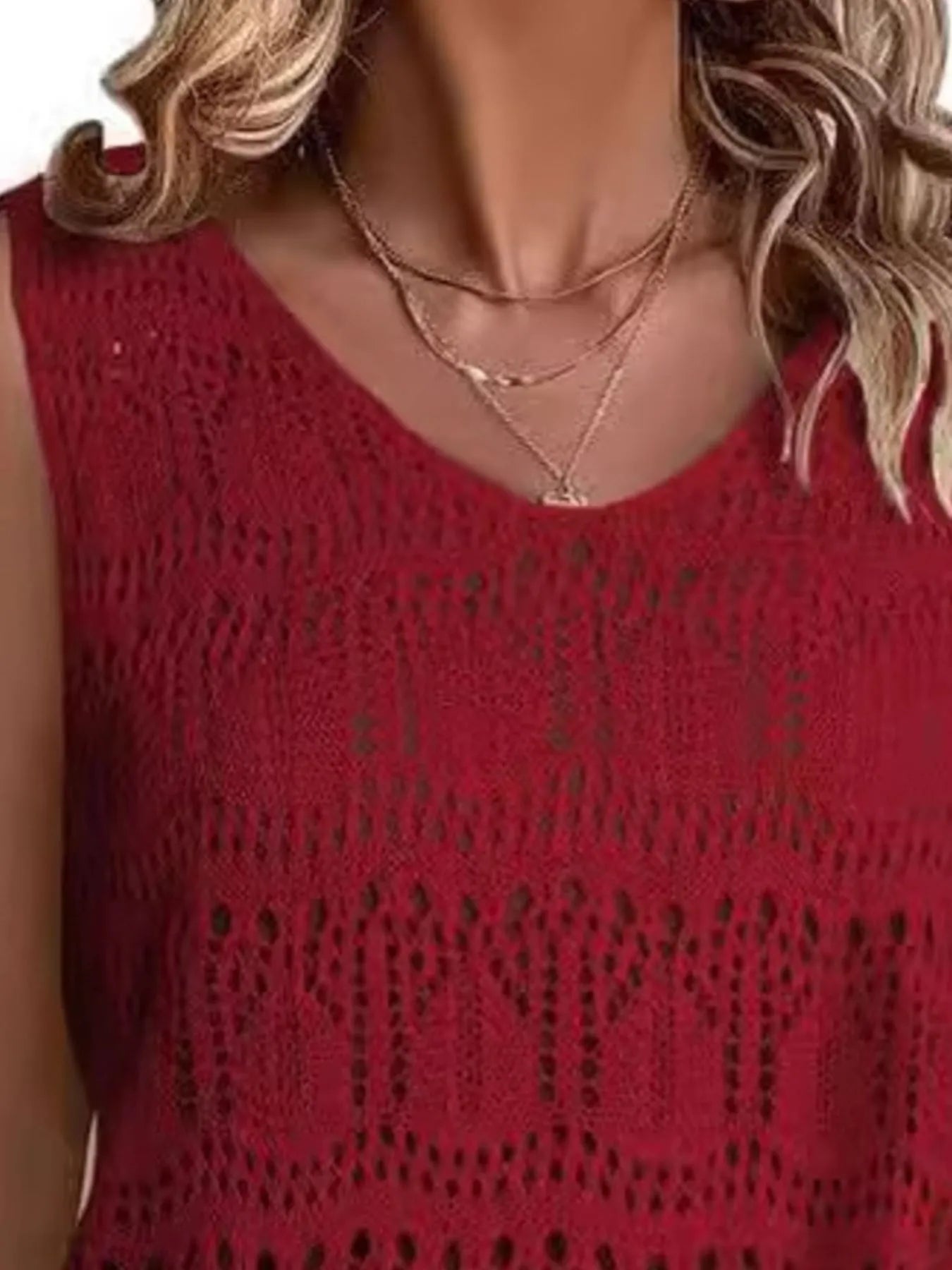 Crochet Sleeveless Sweater Vest - Tigbul's Variety Fashion Shop