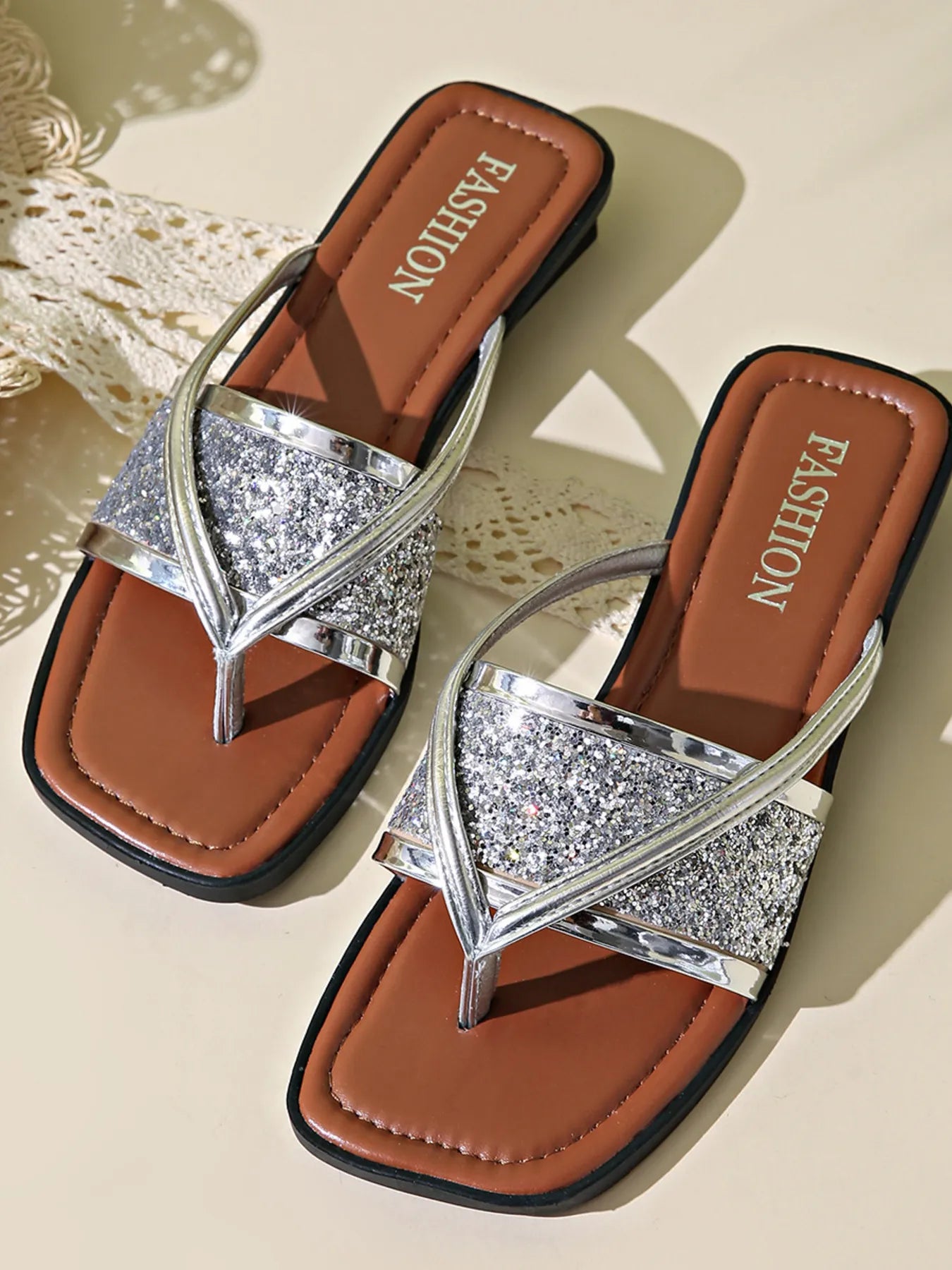 Glitter Cross-Strap Sandals - Tigbul's Variety Fashion Shop