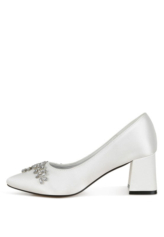 Abatina Satin Diamante Embellished Pumps - Tigbul's Variety Fashion Shop