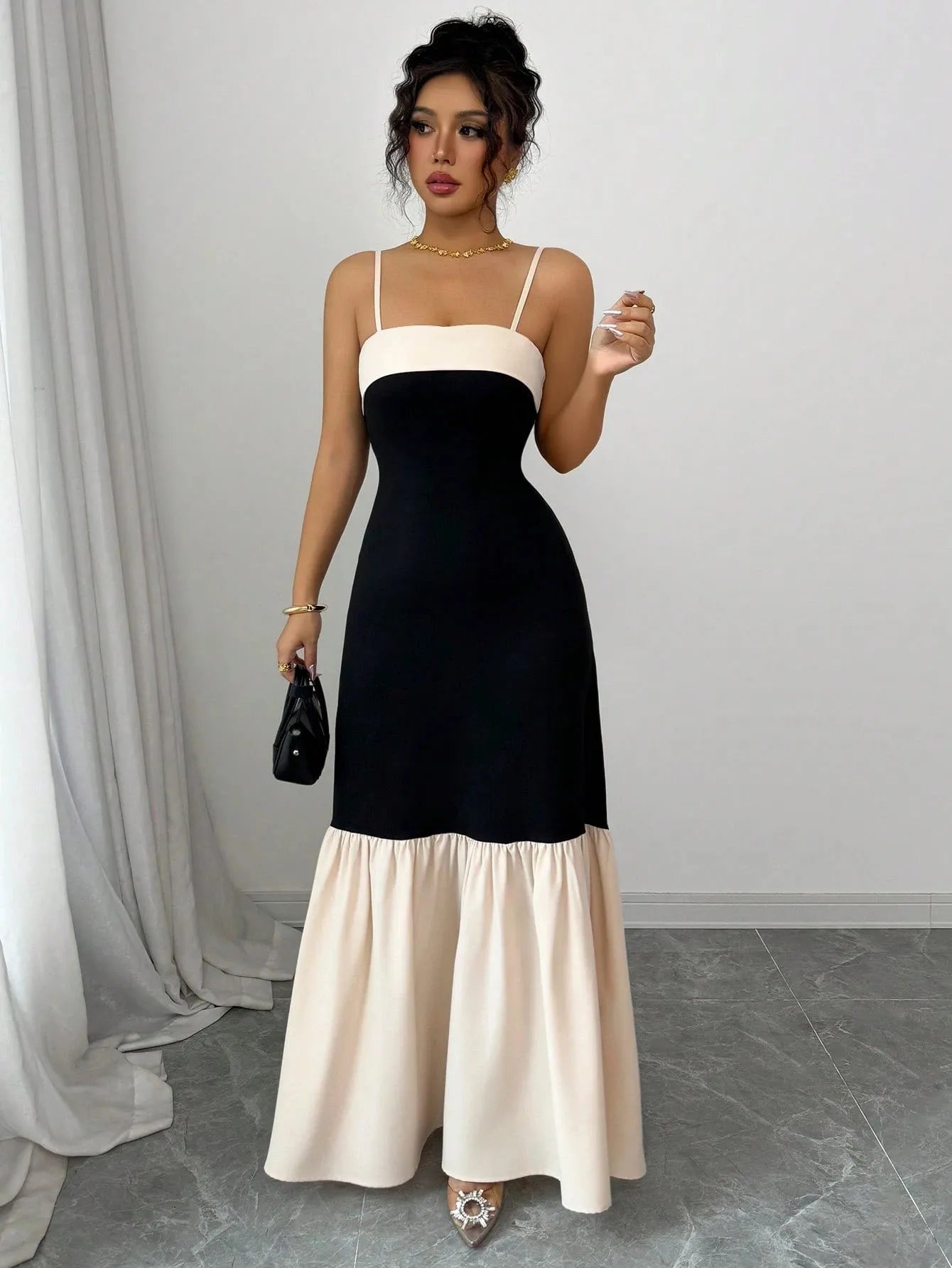 Two-Tone Spaghetti Strap Maxi Dress - Tigbul's Variety Fashion Shop