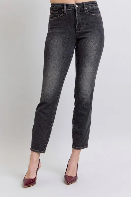 Judy Blue Full Size Midi Rise Tummy Control Slim Jeans Plus Size - Tigbul's Variety Fashion Shop