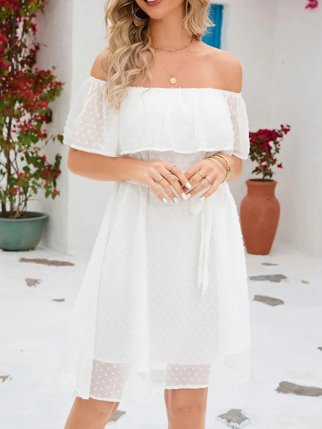 Off Should Short Sleeve Mini Dress - Tigbul's Variety Fashion Shop