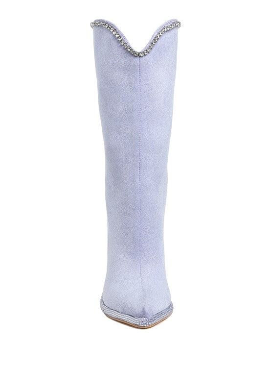 Ashipa Diamante Chain Detail Calf Boots 4 inch Heels - Tigbul's Variety Fashion Shop