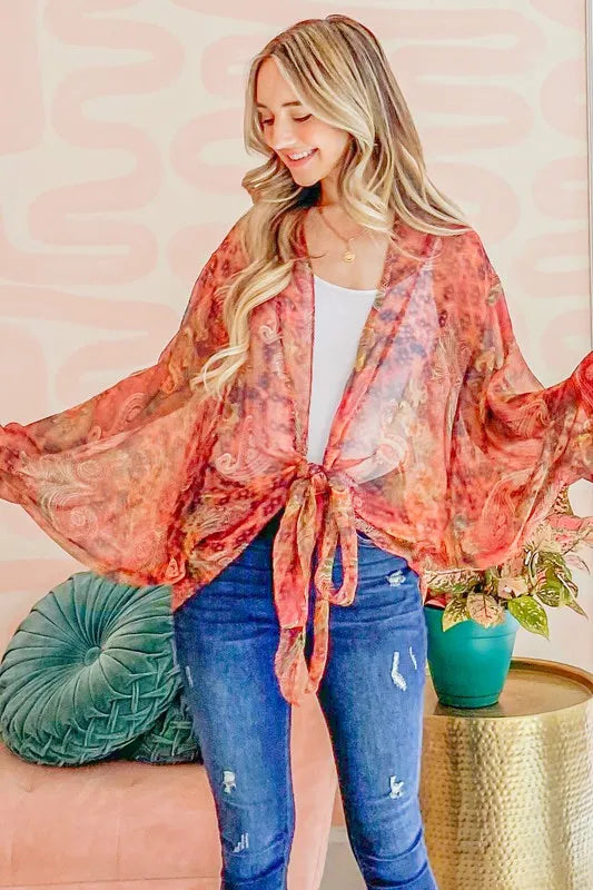 And The Why Front Tie Knot Oversized Print Top - Tigbul's Variety Fashion Shop
