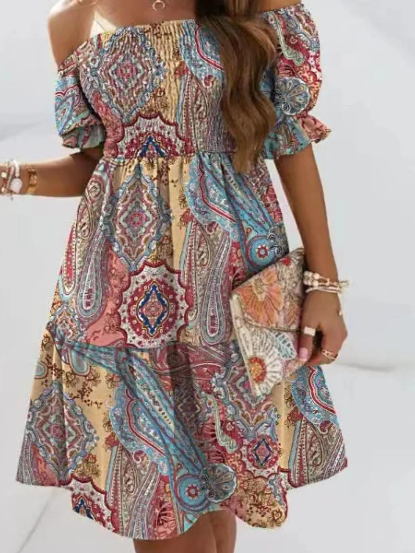 Off Shoulder Smocked Summer Dress - Tigbul's Variety Fashion Shop