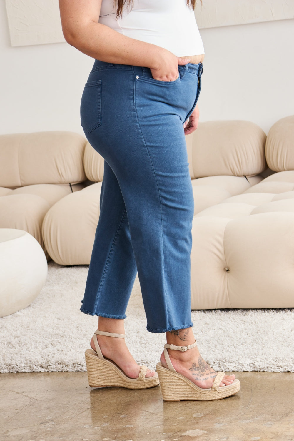 Tummy Control High Waist Raw Hem Jeans - Tigbul's Variety Fashion Shop