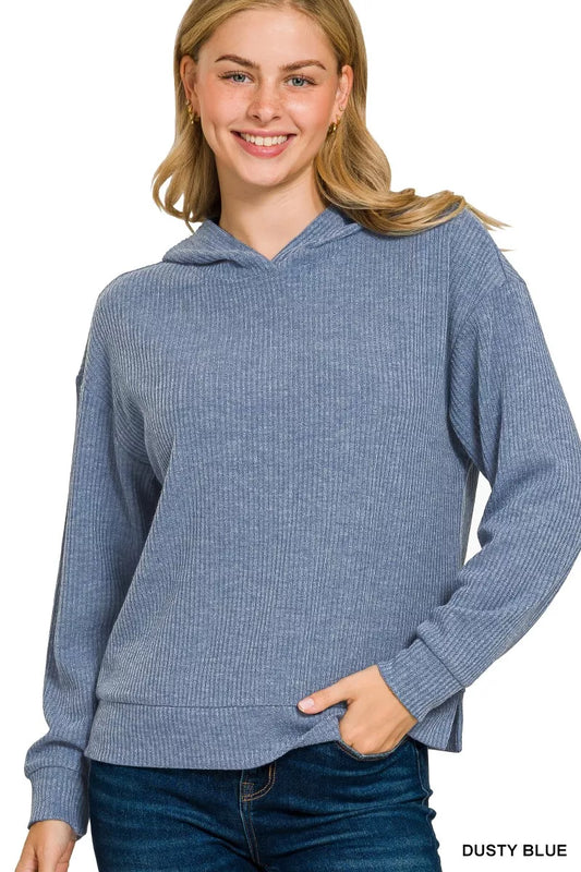 Zenana Ribbed Long Sleeve Hoodie - Tigbul's Variety Fashion Shop