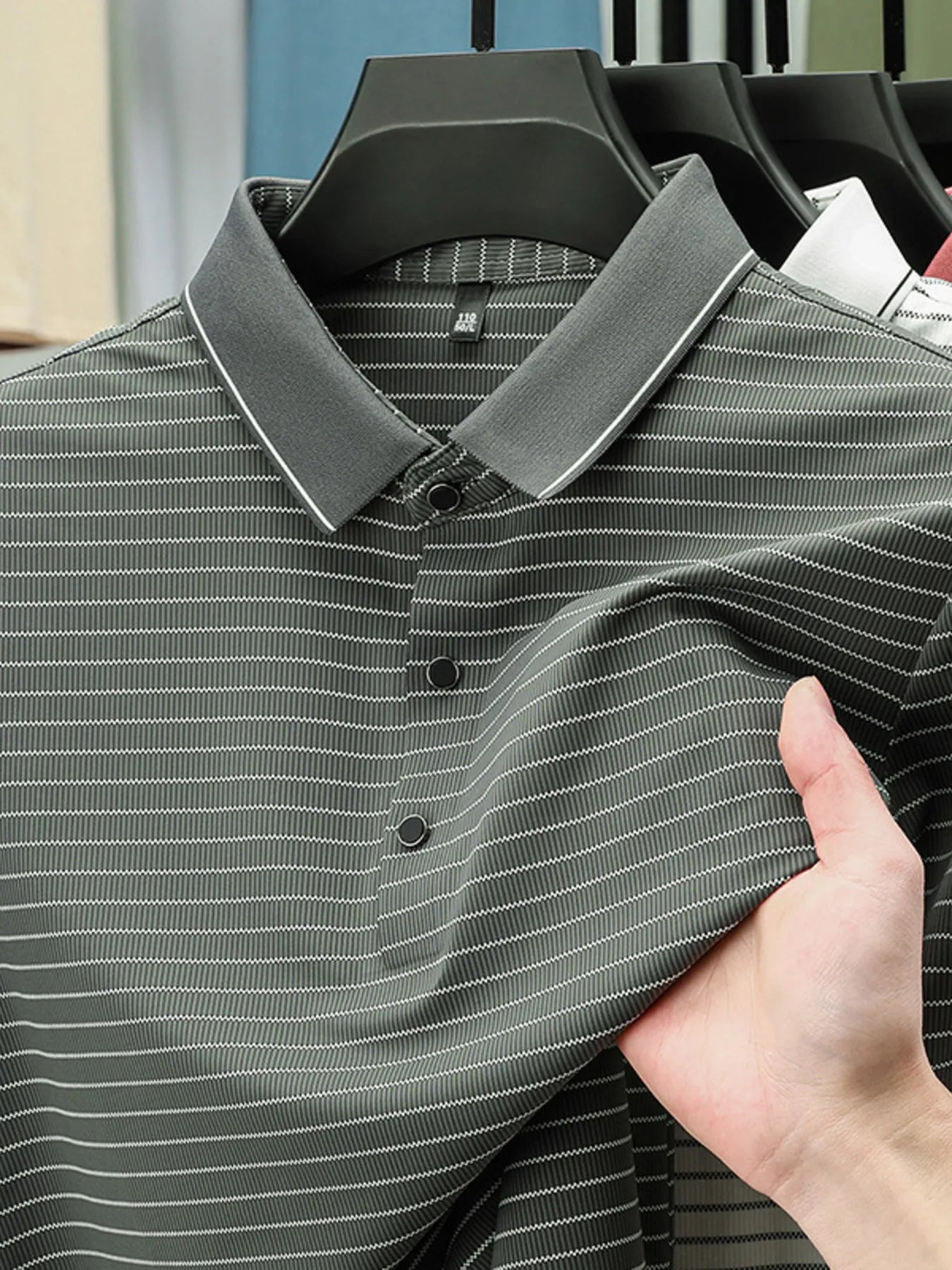Men's Full Size Striped Button Detail Short Sleeve Polo Plus Size - Tigbul's Variety Fashion Shop