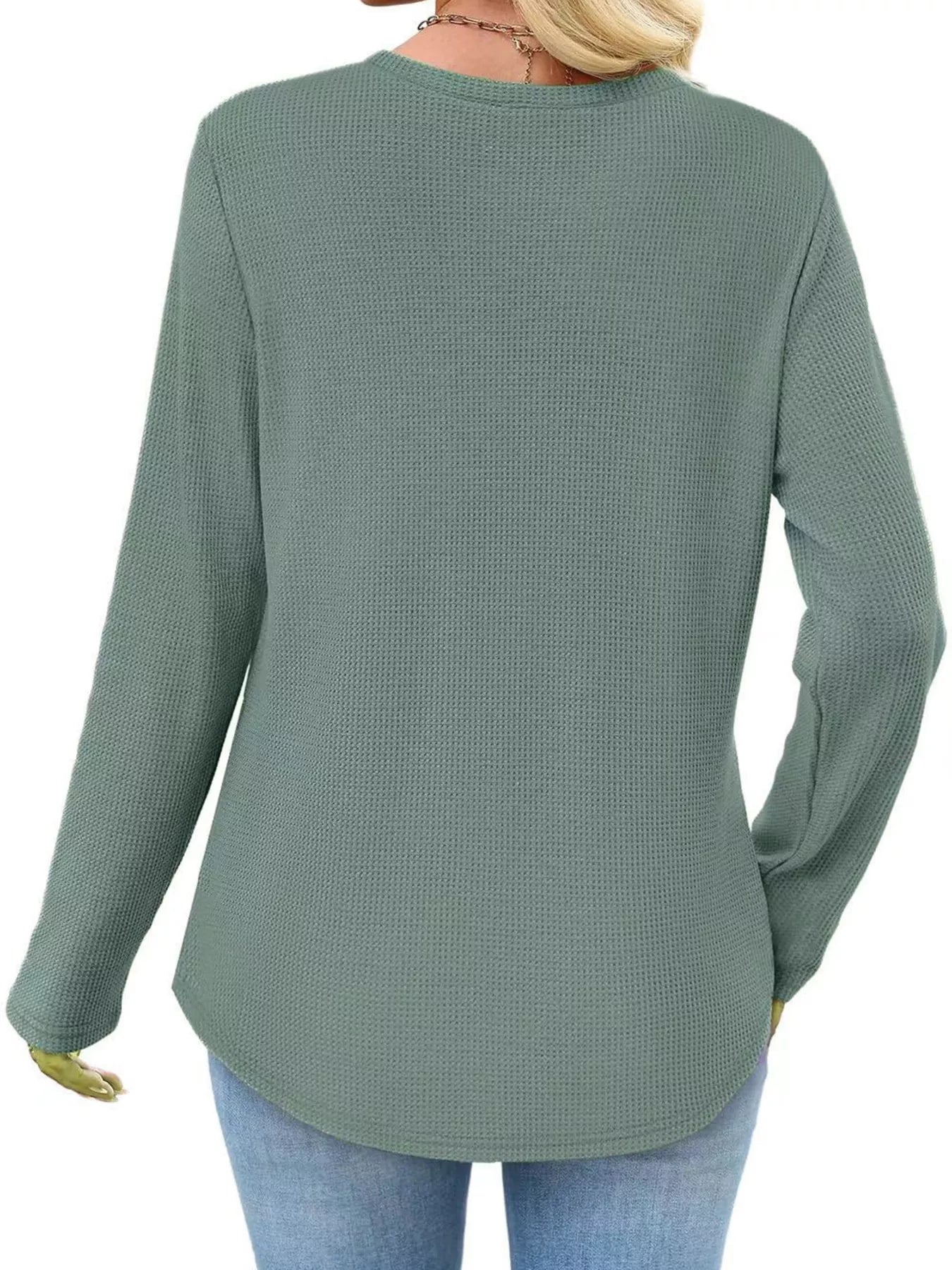 Waffle Knit Long Sleeve Pocket T-Shirt - Tigbul's Variety Fashion Shop
