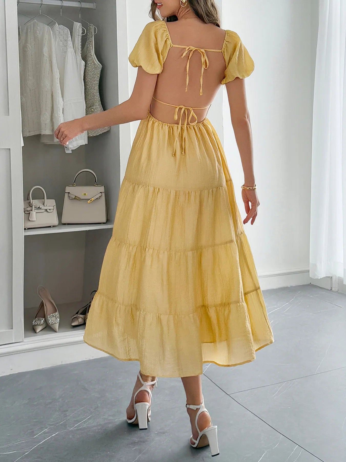 V-Neck Short Sleeve Midi Dress - Tigbul's Variety Fashion Shop
