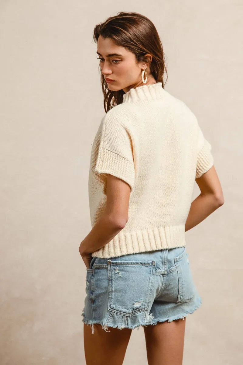 BiBi American Flag Patchwork Drop Shoulder Sweater - Tigbul's Variety Fashion Shop