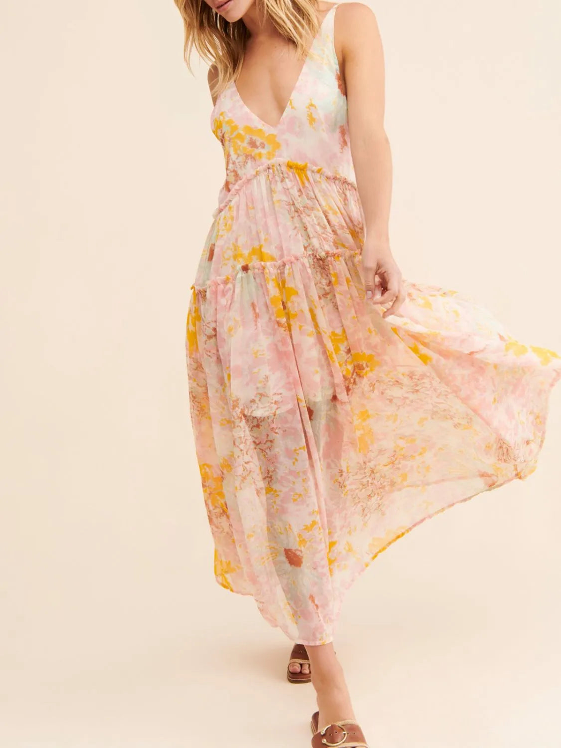 Printed V-Neck Sleeveless Dress - Tigbul's Variety Fashion Shop