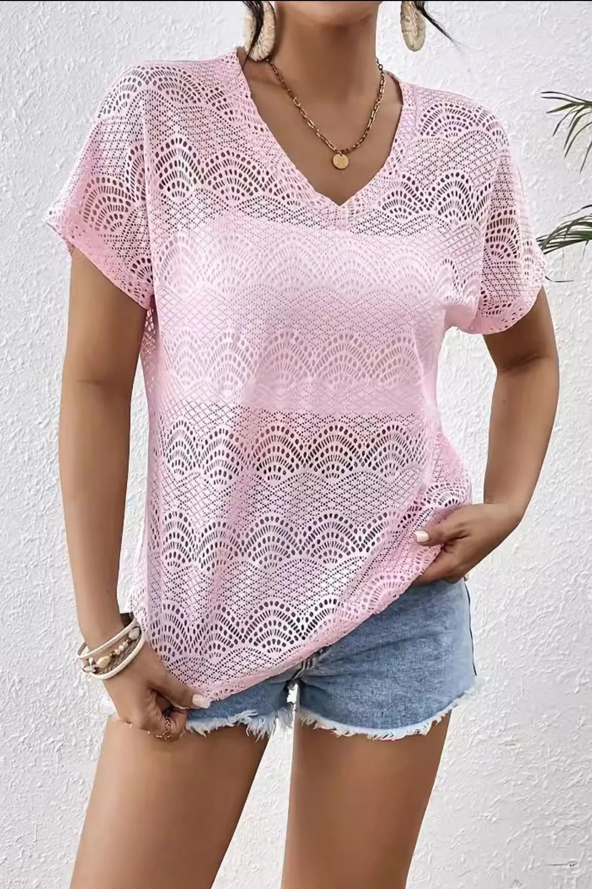 Crochet Lace V-Neck Summer Top - Tigbul's Variety Fashion Shop