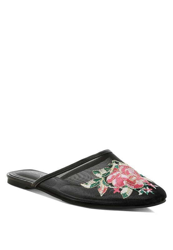 Shara Floral Embroidered Mesh Mules - Tigbul's Variety Fashion Shop