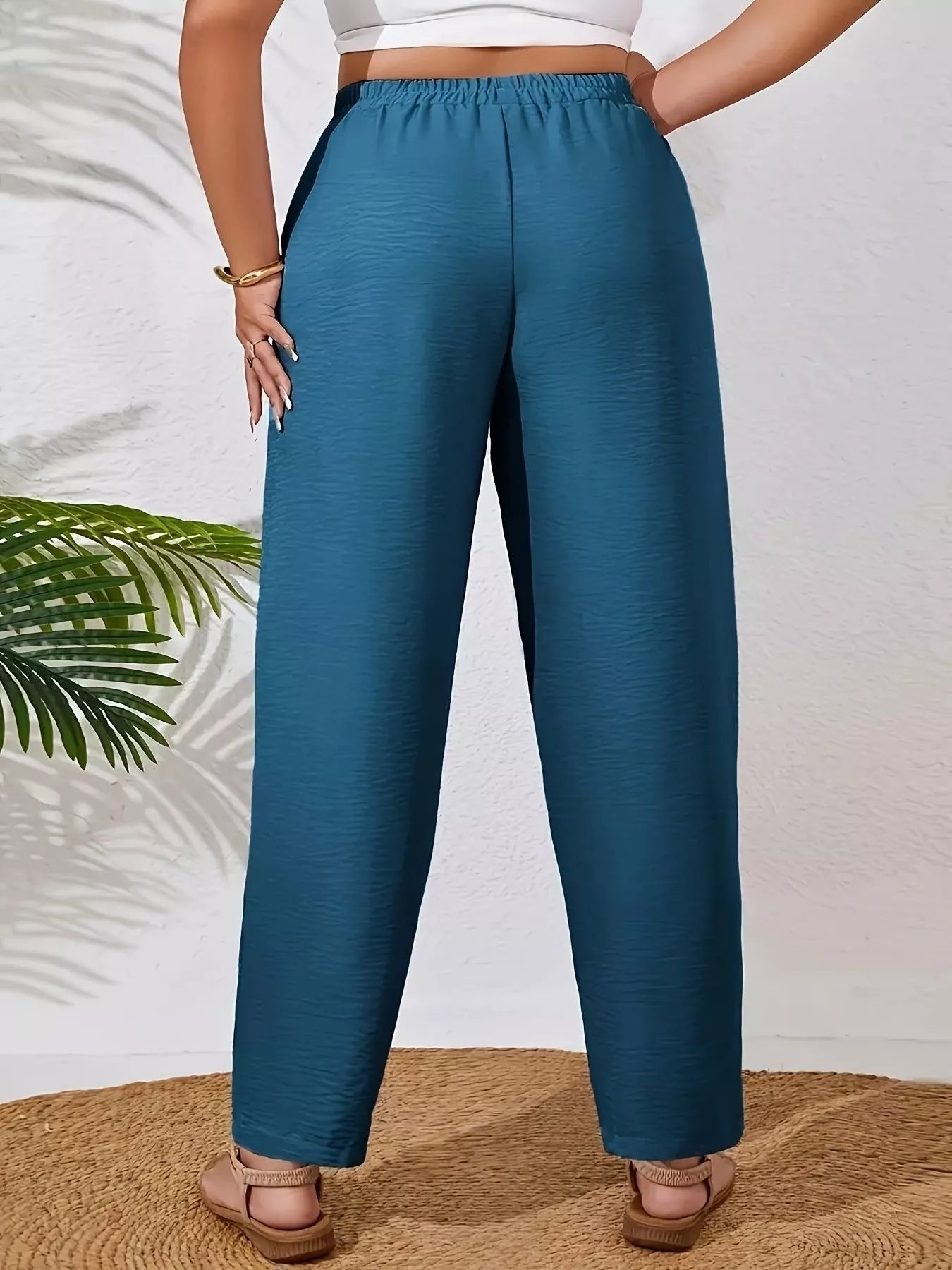 Plus Size Relaxed Fit Elastic Waist Casual Pants - Tigbul's Variety Fashion Shop