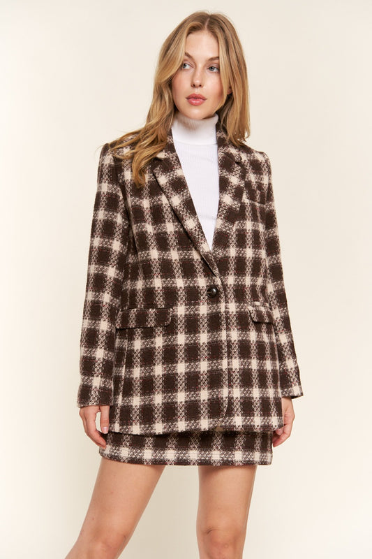 Brown Plaid Brushed One Button Blazer Small to 3XL - Tigbul's Variety Fashion Shop