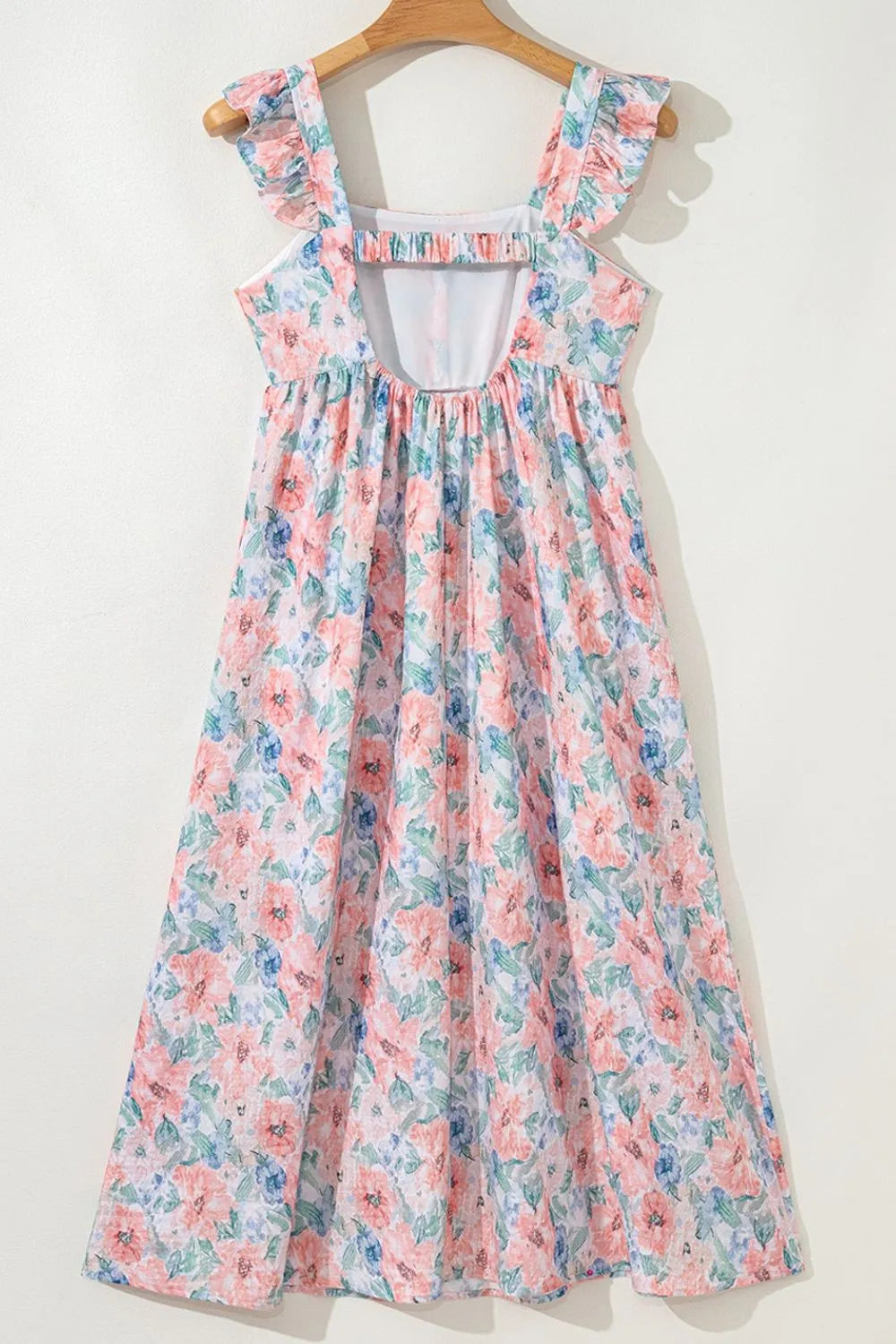 Pink Floral Colorblock Flutter Straps Flowy Dress - Tigbul's Variety Fashion Shop