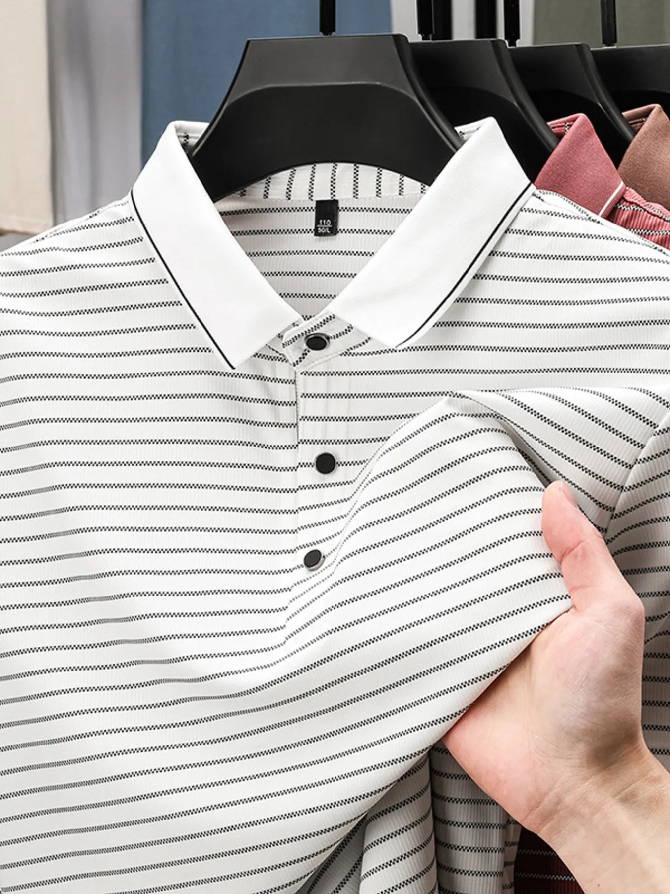 Men's Full Size Striped Button Detail Short Sleeve Polo Plus Size - Tigbul's Variety Fashion Shop