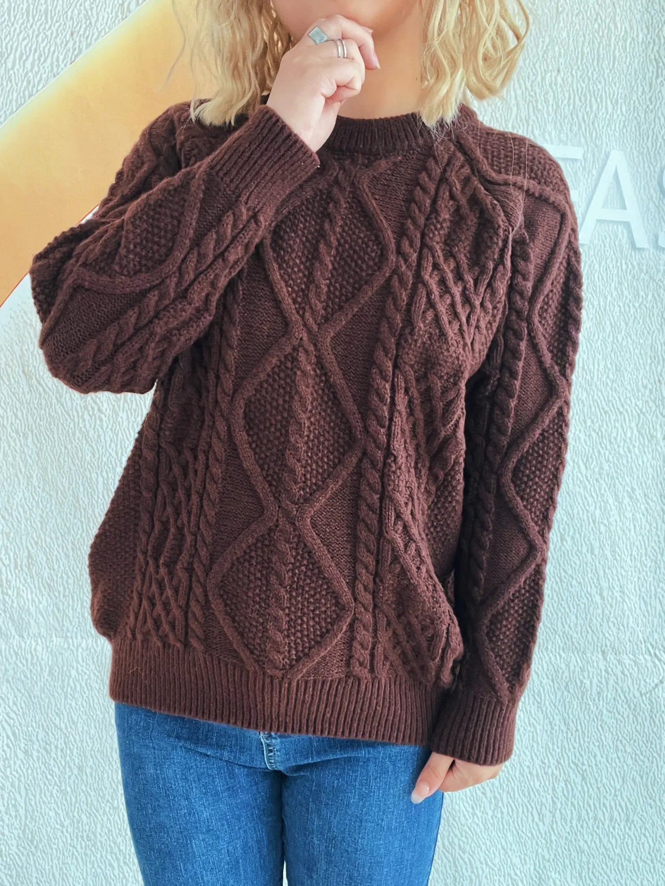 Cable Knit Long Sleeve Sweater - Tigbul's Variety Fashion Shop