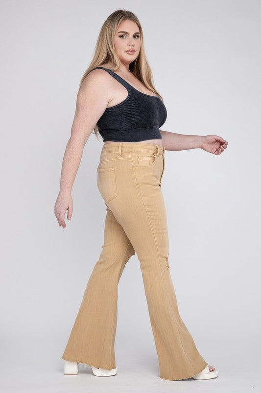 Plus Size High Rise Flare Jeans - Tigbul's Variety Fashion Shop