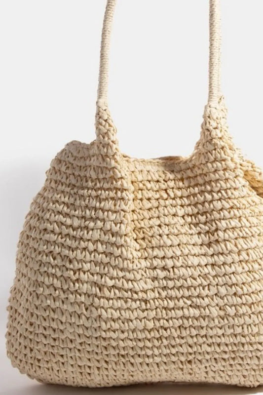 Ivory Braided Long Handle Tote Bag - Tigbul's Variety Fashion Shop