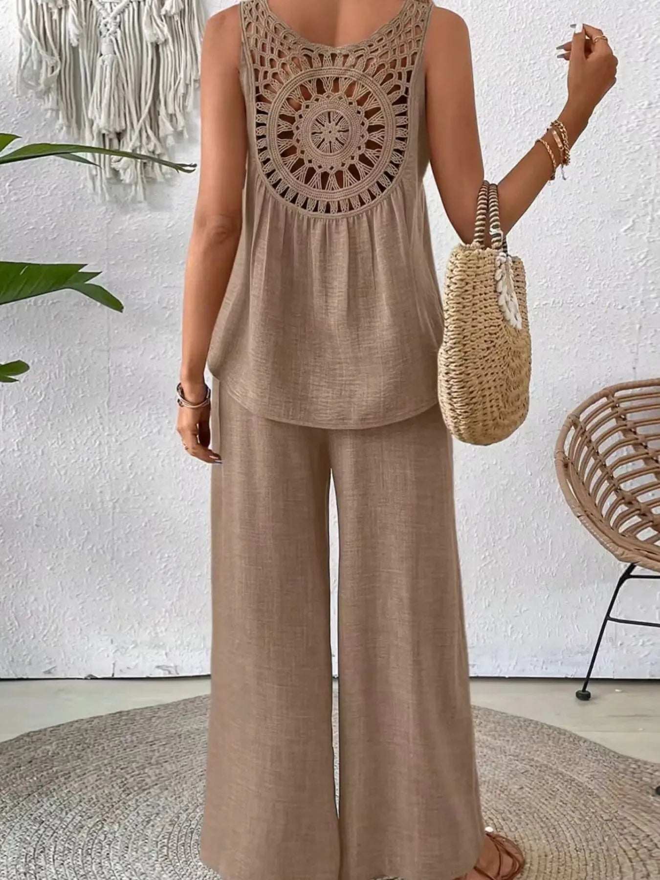 Round Neck Tank and Wide Leg Pants Set - Tigbul's Variety Fashion Shop