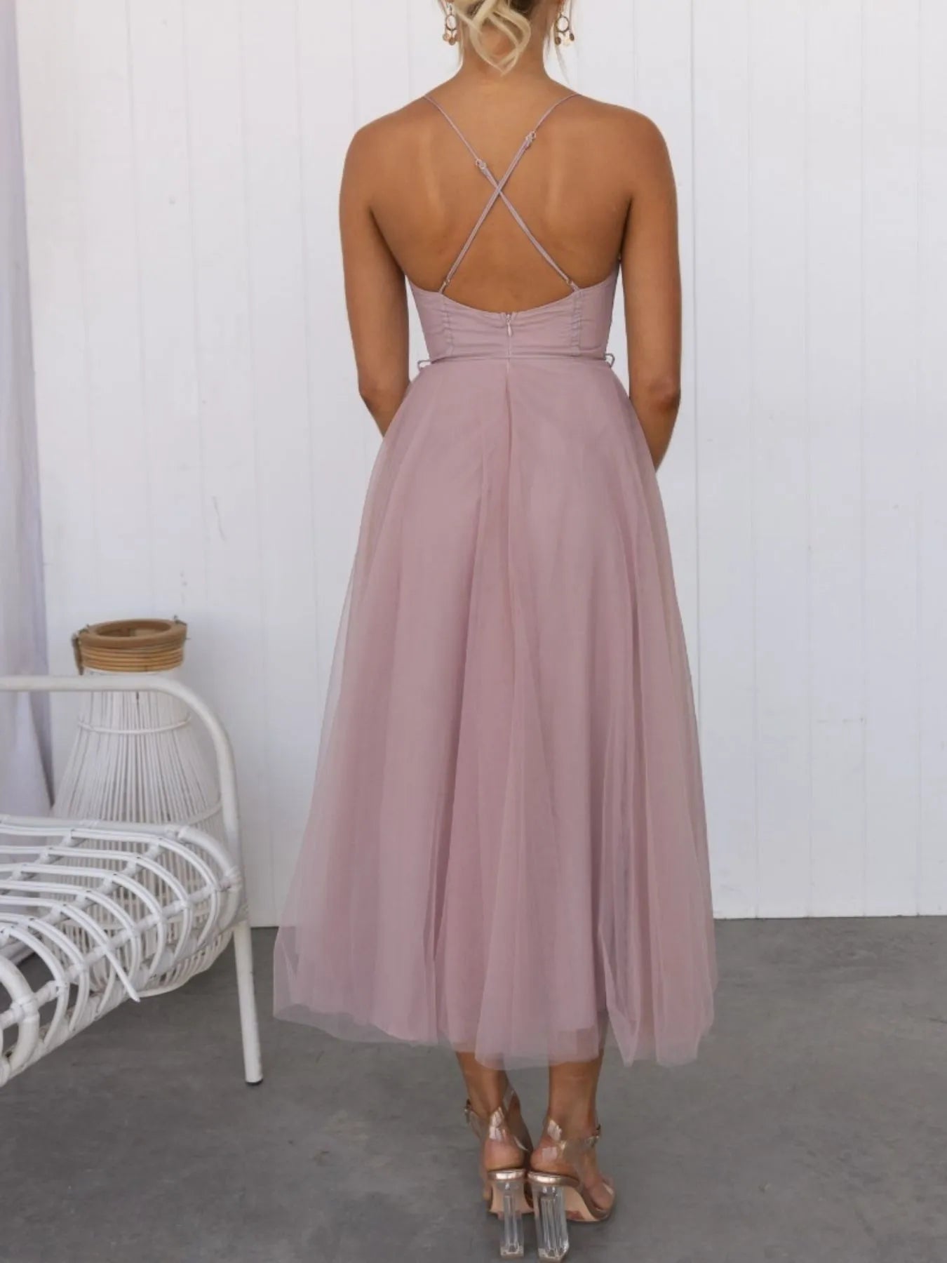 Sweetheart Neck Tulle Midi Dress - Tigbul's Variety Fashion Shop