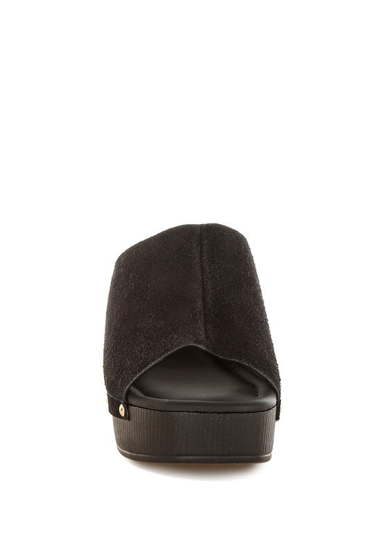 Masaki Soft Suede Leather Wooden Clogs - Tigbul's Variety Fashion Shop