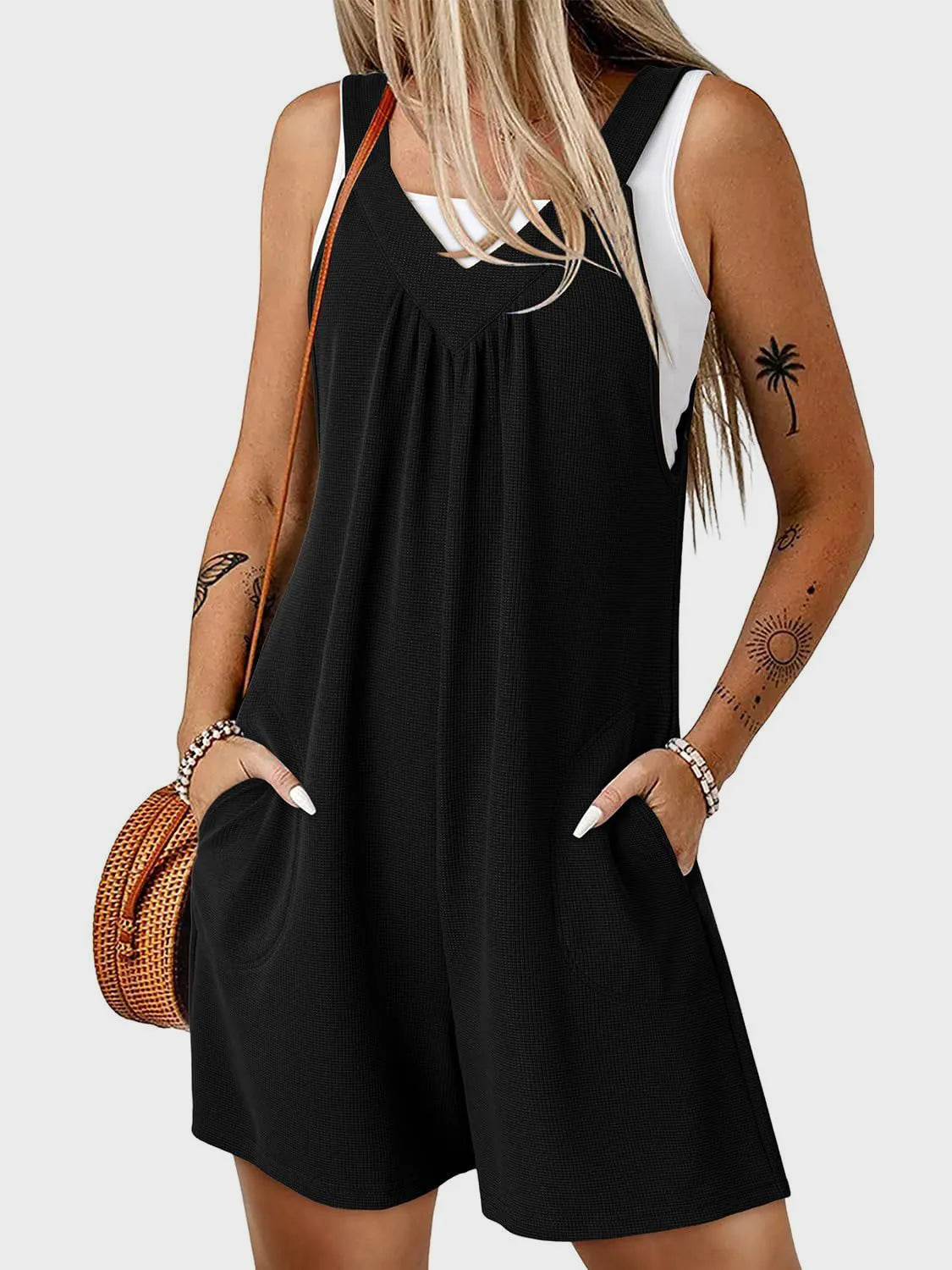 V-Neck Wide Strap Romper - Tigbul's Variety Fashion Shop