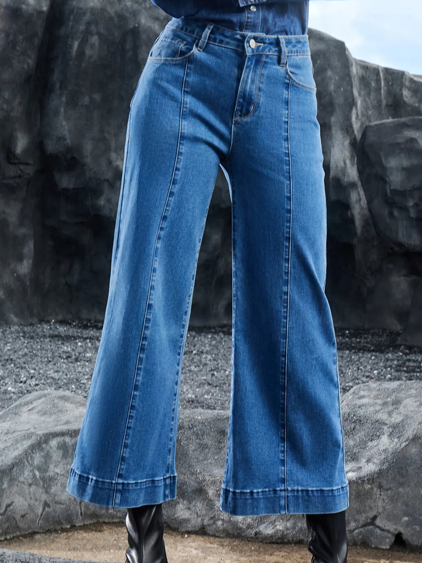 Seam Detail Flared Bottom Ankle Length Jeans - Tigbul's Variety Fashion Shop