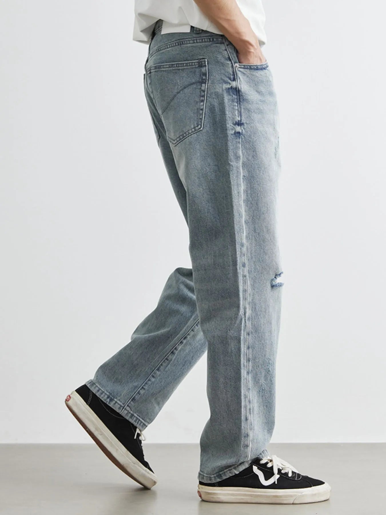 Men's Washed Wide Leg Distressed Jeans - Tigbul's Variety Fashion Shop