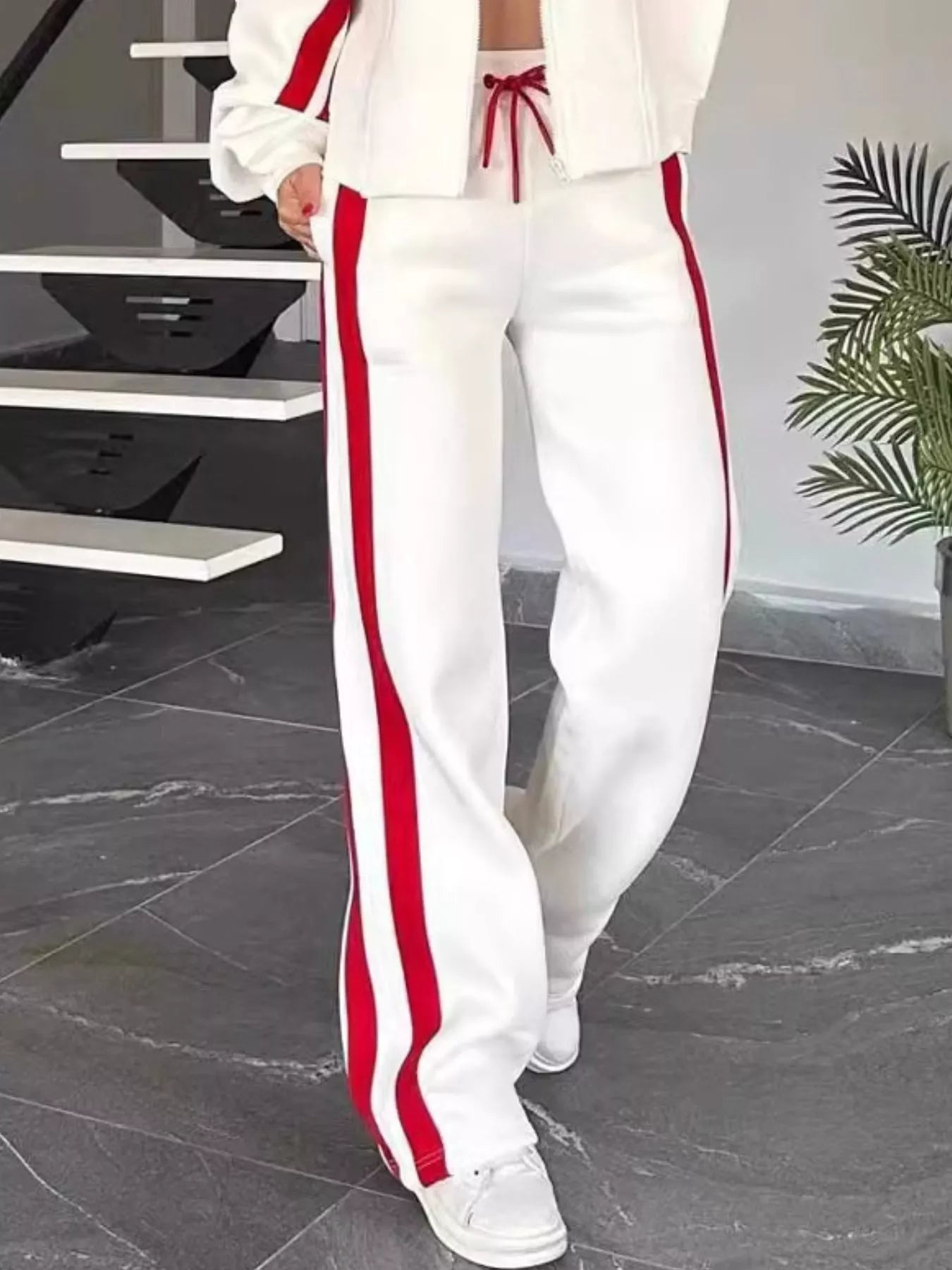 Full Size Contrast Stripe Zip Up Jacket and Pants Set Plus Size - Tigbul's Variety Fashion Shop