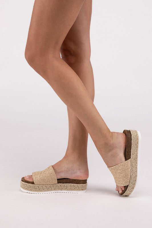 Single Band Espadrille Flatform Slide Sandals - Tigbul's Variety Fashion Shop