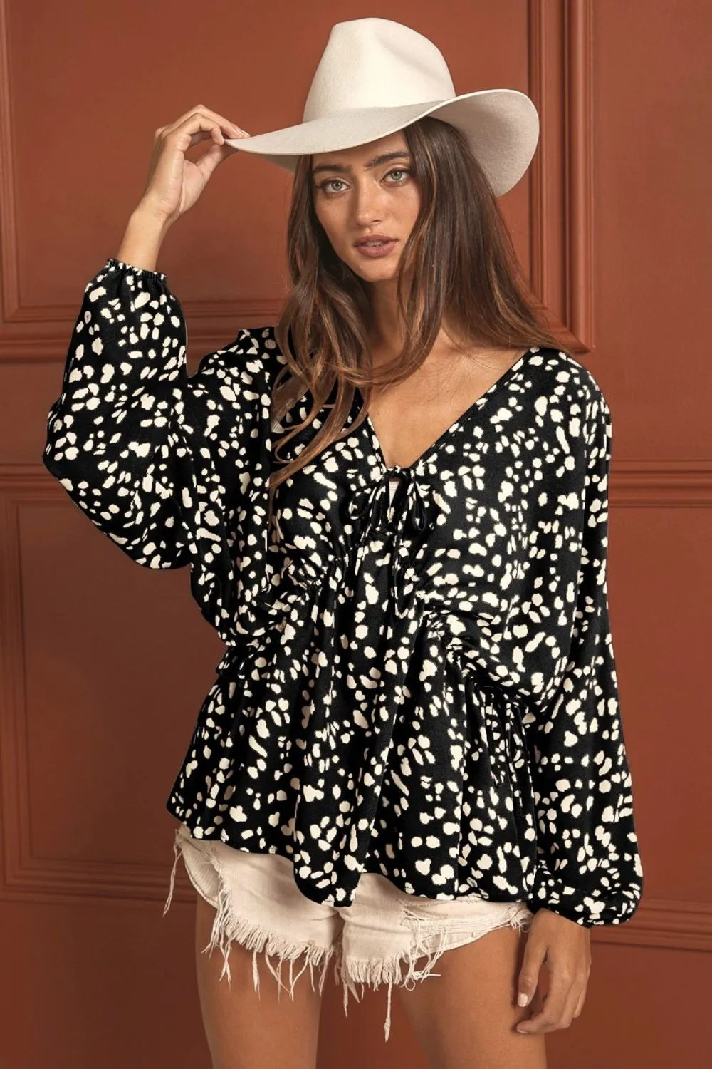 Black Leopard Woven Tied Spaghetti V Neck Top - Tigbul's Variety Fashion Shop