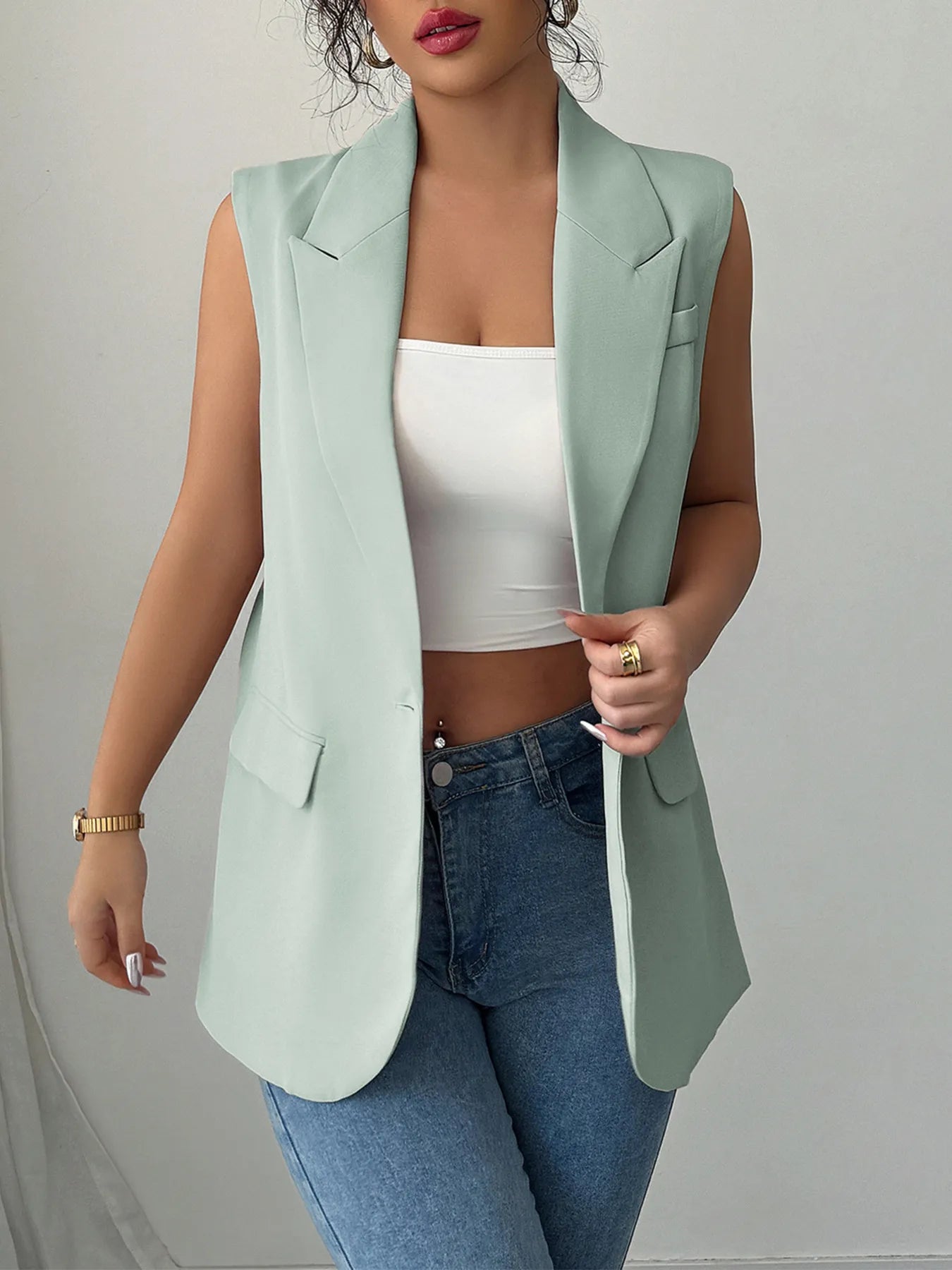 One Button V-Neck Blazer Vest Coat - Tigbul's Variety Fashion Shop