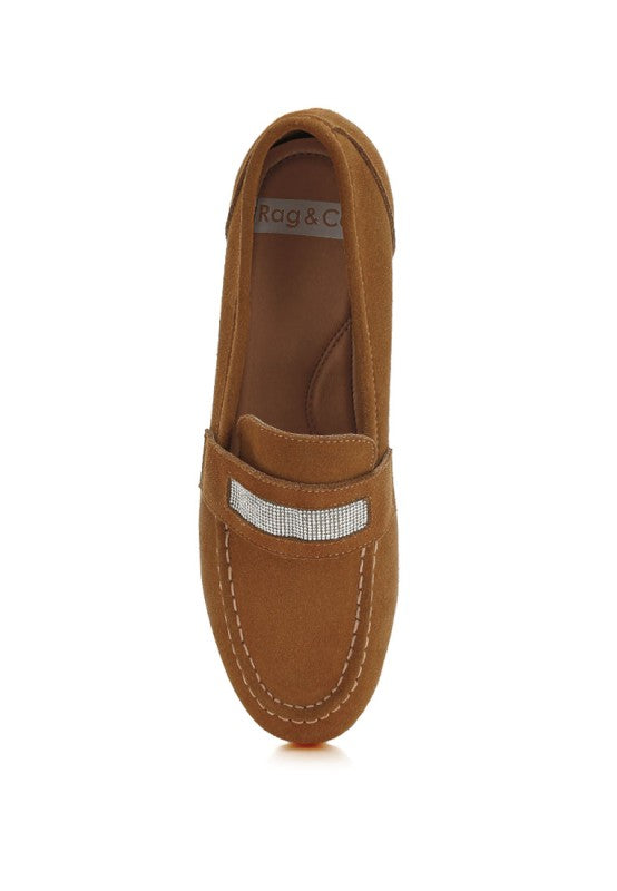 New Ode Rhinestone Penny Strap Loafers Loafers - Tigbul's Variety Fashion Shop