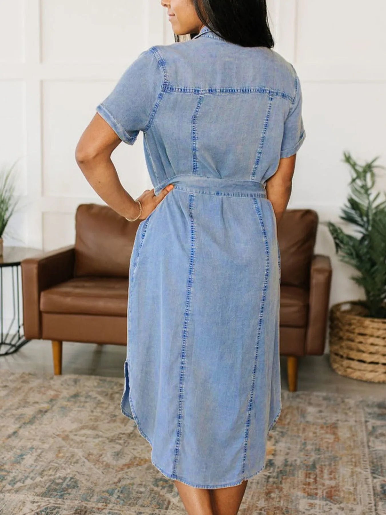 Button Front Short Sleeve Denim Dress - Tigbul's Variety Fashion Shop