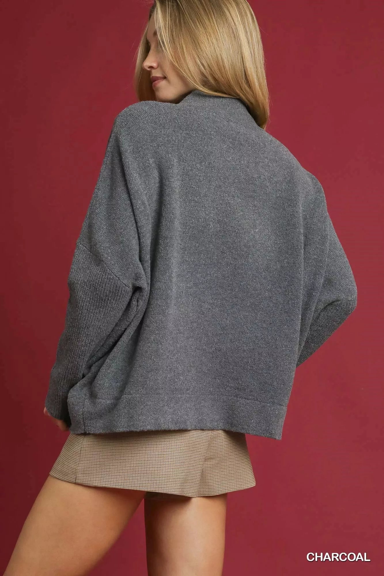 Umgee V-Neck Sweater with Wide Trim Detail - Tigbul's Variety Fashion Shop