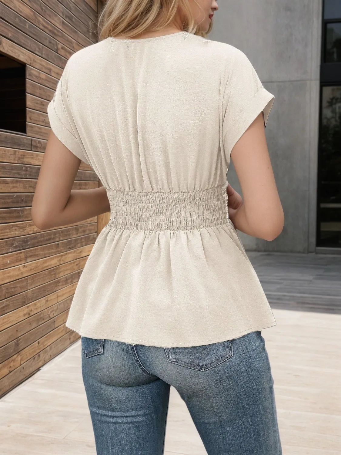 Surplice Short Sleeve Blouse - Tigbul's Variety Fashion Shop