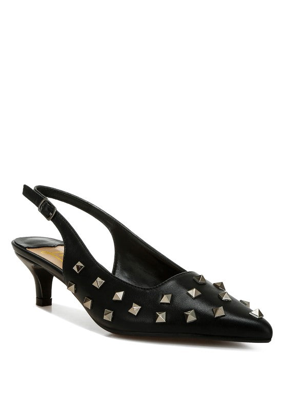Hegron Stud Embellished Kitten Heels - Tigbul's Variety Fashion Shop